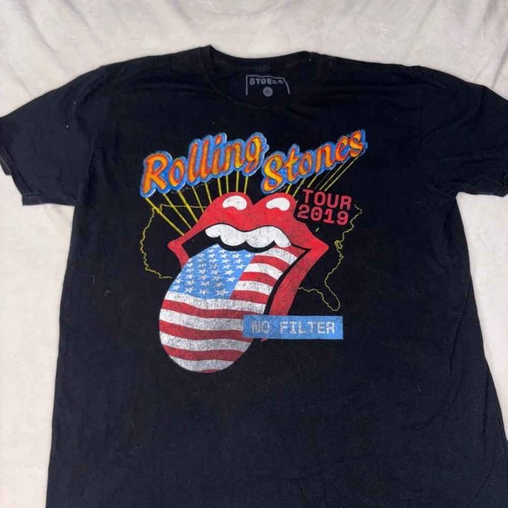 The Rolling Stones Black T-Shirt with Red and Blue Graphic - Picture 1 of 3